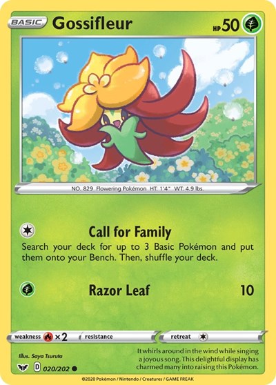 Pokémon card: Gossifleur 020/202 from Sword & Shield base set (Common), Grass type, front of card