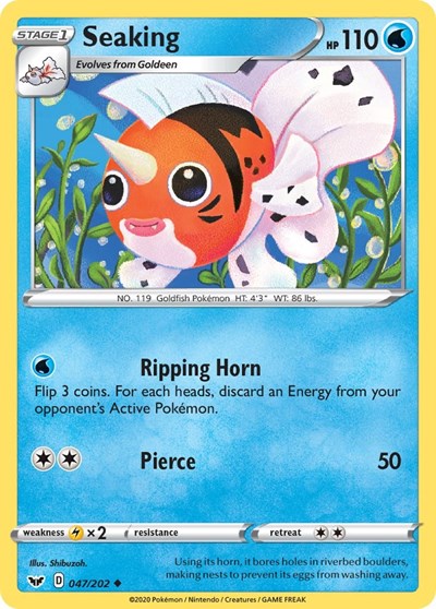 Pokémon card: Seaking 047/202, Uncommon, Sword & Shield base set