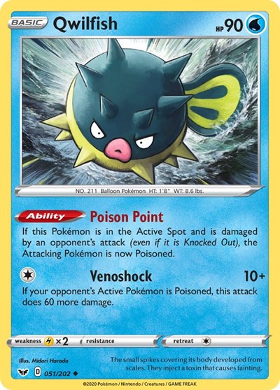 Pokémon card: Qwilfish 051/202, Uncommon, Sword & Shield base set
