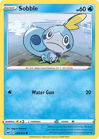 Pokémon card: Sobble 054/202, Common, Sword & Shield base set