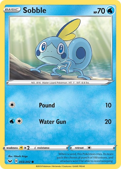 Pokémon card: Sobble 055/202, Common, Sword & Shield base set