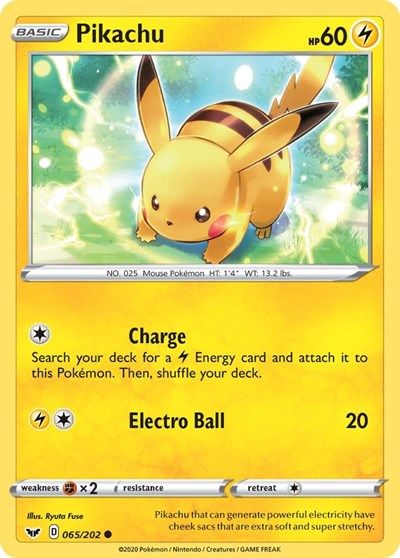 Pokémon card: Pikachu 065/202, Common, Sword & Shield base set