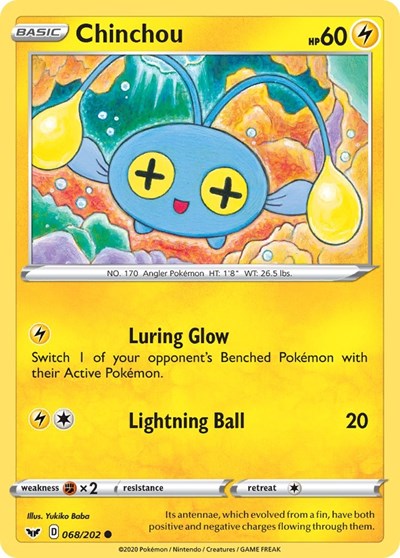 Pokémon card: Chinchou 068/202, Common, Sword & Shield base set