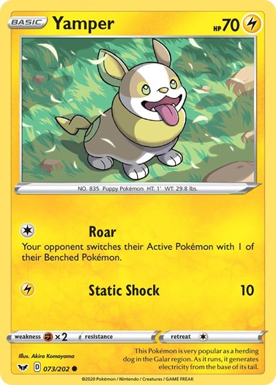 Pokémon card: Yamper 073/202, Common, Sword & Shield base set