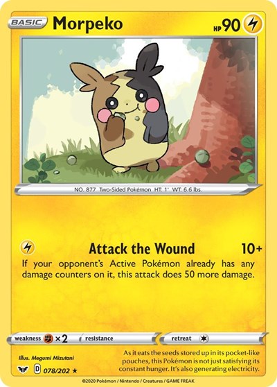 Pokémon card: Morpeko 078/202, Rare, Sword & Shield base set