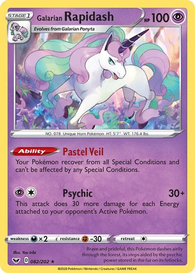 Pokémon card: Galarian Rapidash 082/202, Rare, Sword & Shield base set