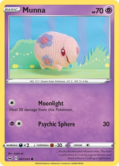 Pokémon card: Munna 087/202, Common, Sword & Shield base set