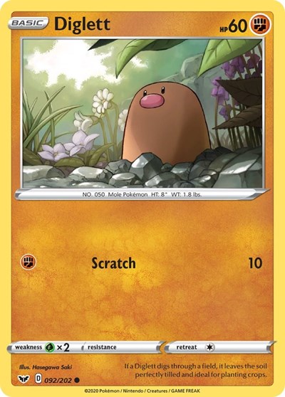 Pokémon card: Diglett 092/202, Common, Sword & Shield base set