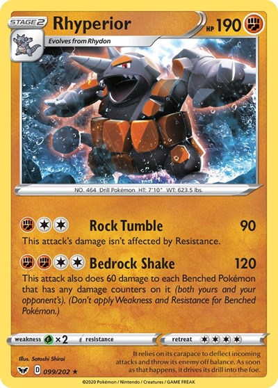 Pokémon card: Rhyperior 099/202, Holo Rare, Sword & Shield base set