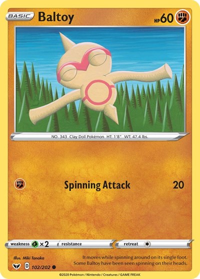 Pokémon card: Baltoy 102/202, Common, Sword & Shield base set