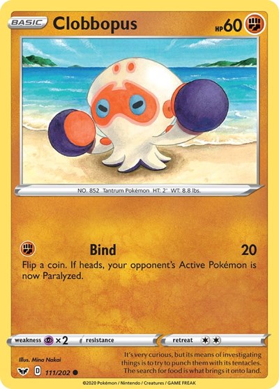 Pokémon card: Clobbopus 111/202, Common, Sword & Shield base set