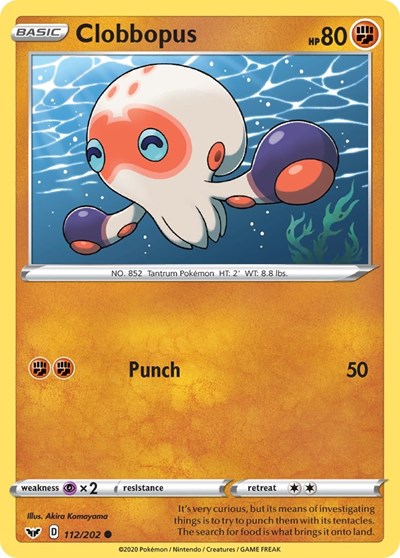 Pokémon card: Clobbopus 112/202, Common, Sword & Shield base set