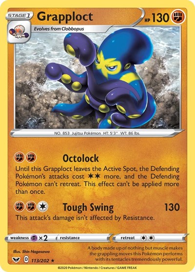 Pokémon card: Grapploct 113/202, Rare, Sword & Shield base set