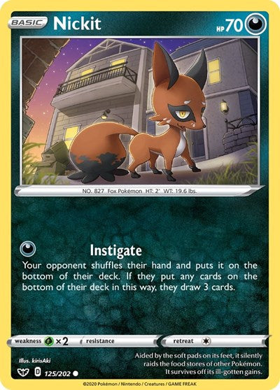 Pokémon card: Nickit 125/202, Common, Sword & Shield base set