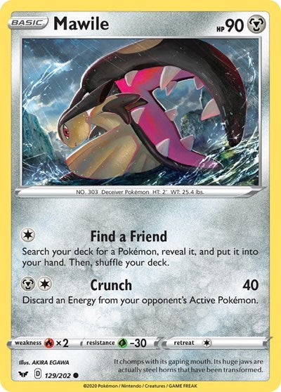 Pokémon card: Mawile 129/202, Common, Sword & Shield base set