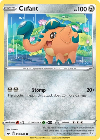 Pokémon card: Cufant 136/202, Common, Sword & Shield base set