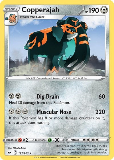 Pokémon card: Copperajah 137/202, Holo Rare, Sword & Shield base set