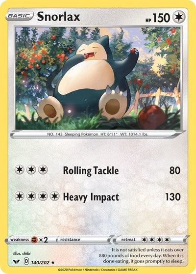 Pokémon card: Snorlax 140/202, Rare, Sword & Shield base set