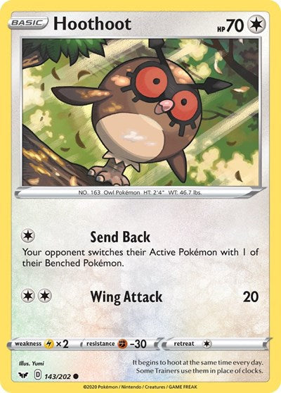 Pokémon card: Hoothoot 143/202, Common, Sword & Shield base set