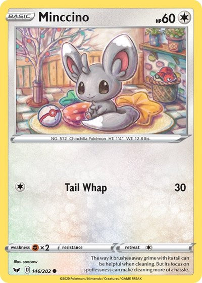 Pokémon card: Minccino 146/202, Common, Sword & Shield base set