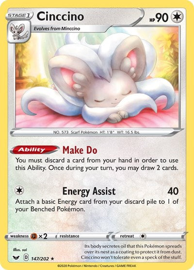 Pokémon card: Cinccino 147/202, Rare, Sword & Shield base set