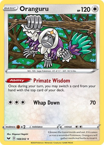 Pokémon card: Oranguru 148/202, Holo Rare, Sword & Shield base set
