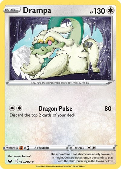 Pokémon card: Drampa 149/202, Rare, Sword & Shield base set