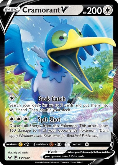 Pokémon card: Cramorant V 155/202, Ultra Rare, Sword & Shield base set