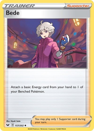 Pokémon card: Bede 157/202, Uncommon, Sword & Shield base set