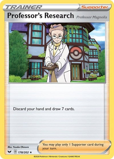 Pokémon card: Professor's Research [Professor Magnolia] 178/202, Holo Rare, Sword & Shield base set
