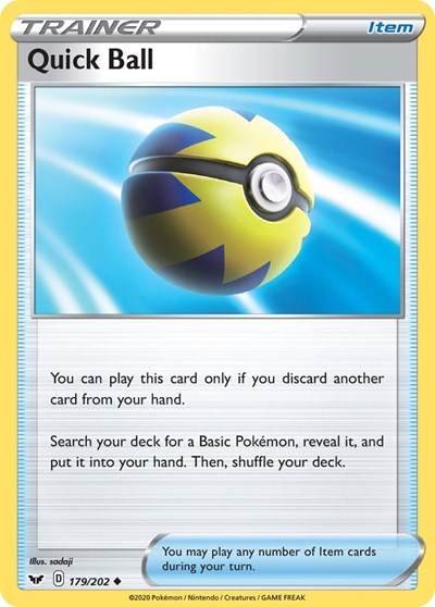 Pokémon card: Quick Ball 179/202, Uncommon, Sword & Shield base set