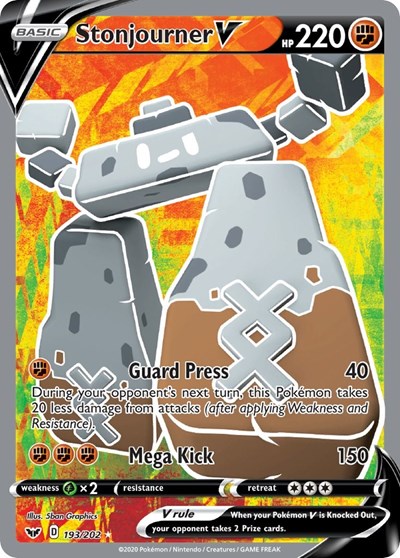 Pokémon card: Stonjourner V (Full Art) 193/202, Ultra Rare, Sword & Shield base set