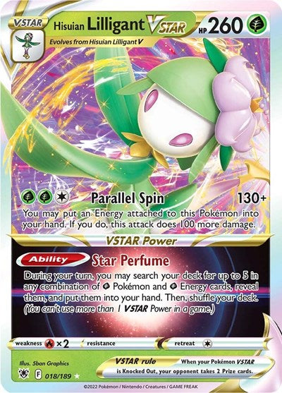 Pokémon card: Hisuian Lilligant VSTAR 018/189 from Astral Radiance (Ultra Rare), Grass type, front of card