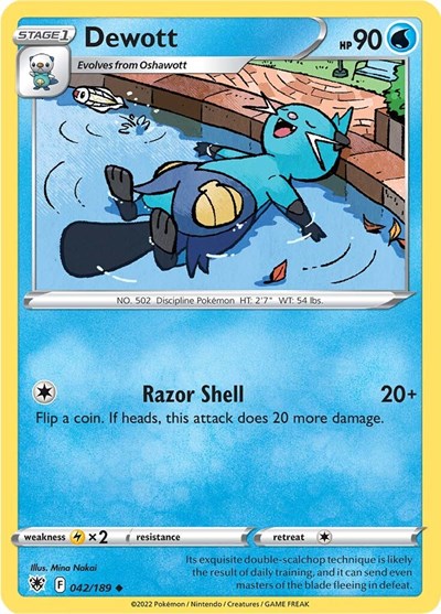 Pokémon card: Dewott 042/189 from Astral Radiance (Uncommon), Water type, front of card