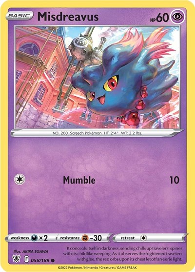Pokémon card: Misdreavus 058/189, Common, Astral Radiance