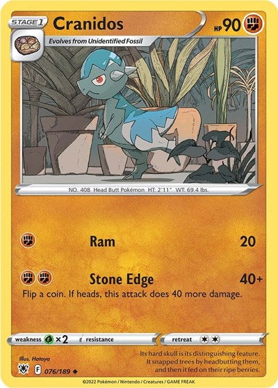 Pokémon card: Cranidos 076/189, Uncommon, Astral Radiance