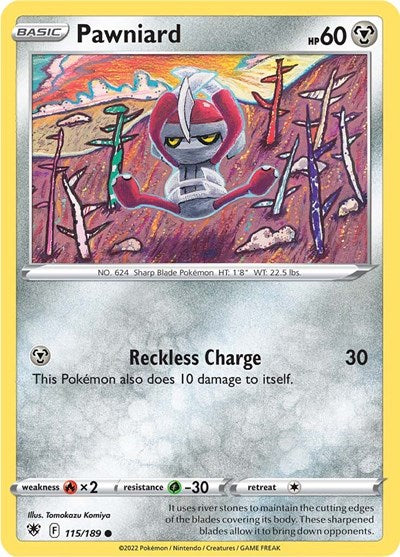 Pokémon card: Pawniard 115/189, Common, Astral Radiance