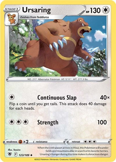 Pokémon card: Ursaring 123/189, Uncommon, Astral Radiance