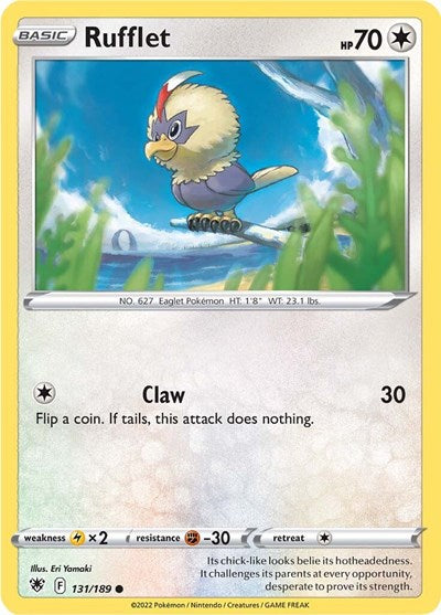 Pokémon card: Rufflet 131/189 from Astral Radiance (Common), Colorless type, front of card