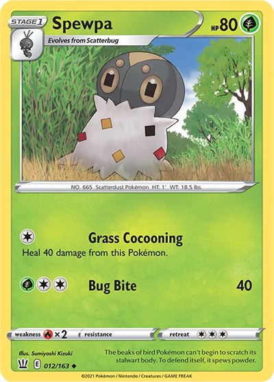 Pokémon card: Spewpa 012/163 from Battle Styles (Uncommon), Grass type, front of card