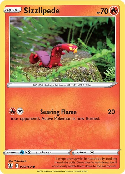 Pokémon card: Sizzlipede 029/163 from Battle Styles (Common), Fire type, front of card
