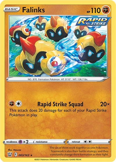 Pokémon card: Falinks 083/163 from Battle Styles (Rare), Fighting type, front of card
