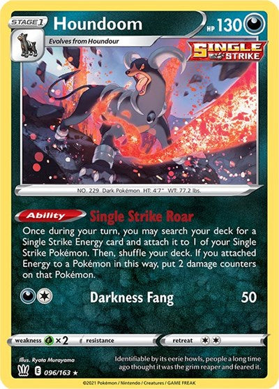 Pokémon card: Houndoom 096/163 from Battle Styles (Holo Rare), Darkness type, front of card