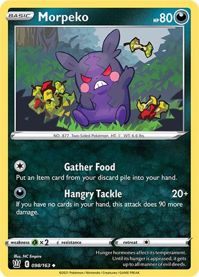 Pokémon card: Morpeko 098/163 from Battle Styles (Uncommon), Darkness type, front of card
