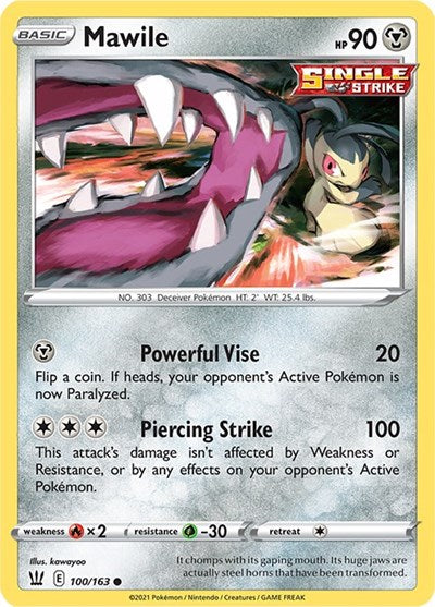Pokémon card: Mawile 100/163 from Battle Styles (Common), Metal type, front of card