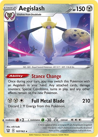 Pokémon card: Aegislash 107/163 from Battle Styles (Holo Rare), Metal type, front of card