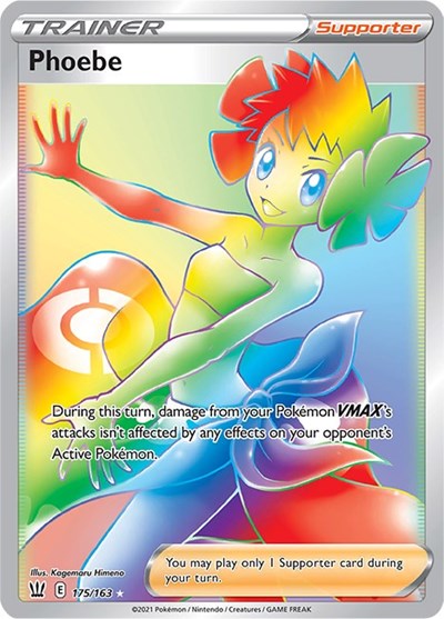 Pokémon card: Phoebe 175/163 from Battle Styles (Secret Rare), front of card