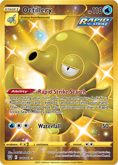 Pokémon card: Octillery 178/163 from Battle Styles (Secret Rare), Water type, front of card
