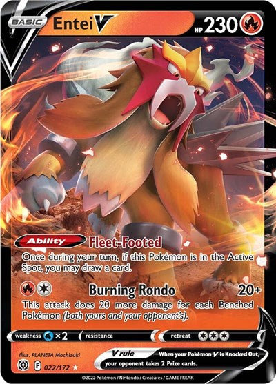 Pokémon card: Entei V 022/172, Ultra Rare, Brilliant Stars