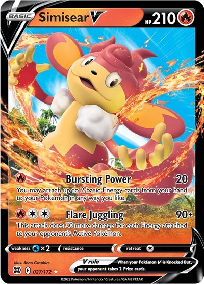 Pokémon card: Simisear V 027/172, Ultra Rare, Brilliant Stars